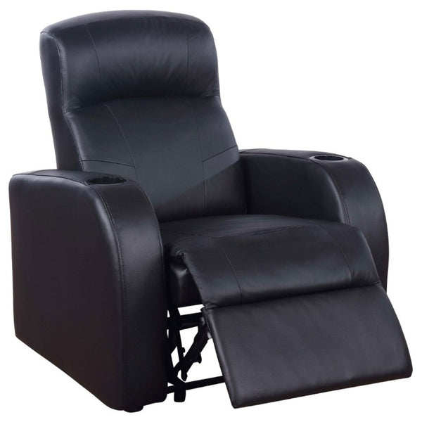 English Elm Black Top Grain Leather Recliner with Cup Holder for Home Theater Seating B2777P536505