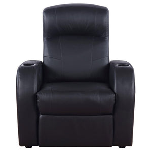 English Elm Black Top Grain Leather Recliner with Cup Holder for Home Theater Seating B2777P536505