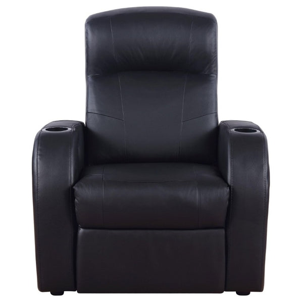 English Elm Black Top Grain Leather Recliner with Cup Holder for Home Theater Seating B2777P536505