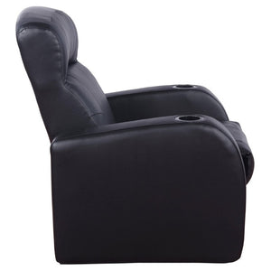 English Elm Black Top Grain Leather Recliner with Cup Holder for Home Theater Seating B2777P536505