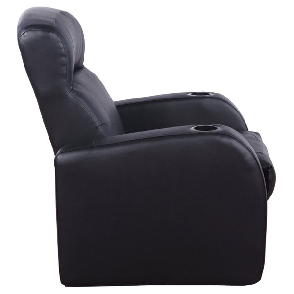 English Elm Black Top Grain Leather Recliner with Cup Holder for Home Theater Seating B2777P536505