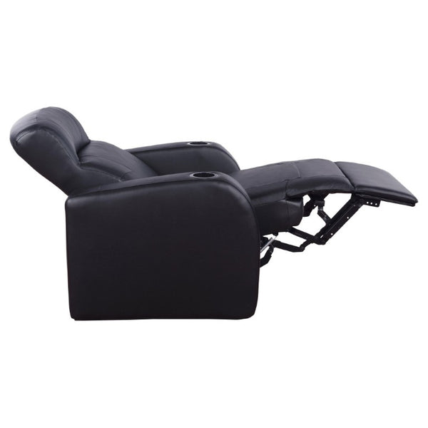 English Elm Black Top Grain Leather Recliner with Cup Holder for Home Theater Seating B2777P536505
