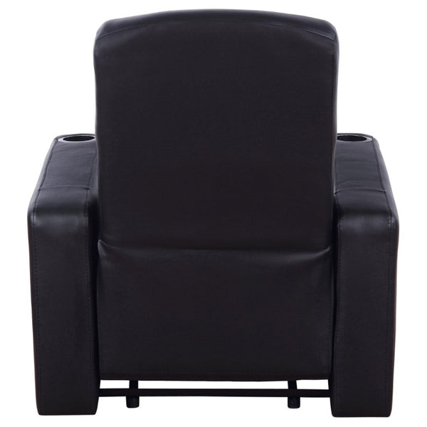 English Elm Black Top Grain Leather Recliner with Cup Holder for Home Theater Seating B2777P536505