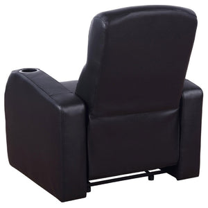 English Elm Black Top Grain Leather Recliner with Cup Holder for Home Theater Seating B2777P536505