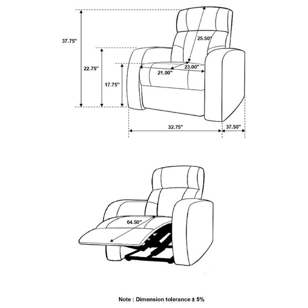 English Elm Black Top Grain Leather Recliner with Cup Holder for Home Theater Seating B2777P536505