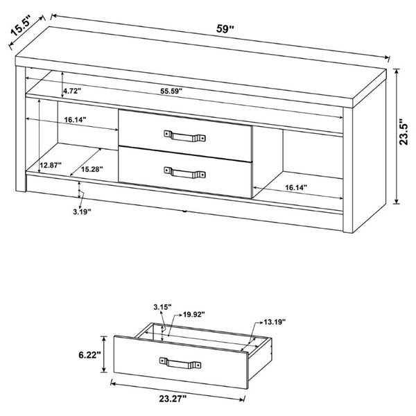 English Elm Bergeron Driftwood Finish Media Console with Two Drawers for Farmhouse Living Rooms B2777P536509
