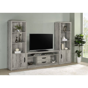 English Elm Bergeron Driftwood Finish Media Console with Two Drawers for Farmhouse Living Rooms B2777P536509