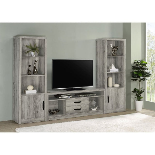 English Elm Bergeron Driftwood Finish Media Console with Two Drawers for Farmhouse Living Rooms B2777P536509