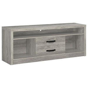English Elm Bergeron Driftwood Finish Media Console with Two Drawers for Farmhouse Living Rooms B2777P536509