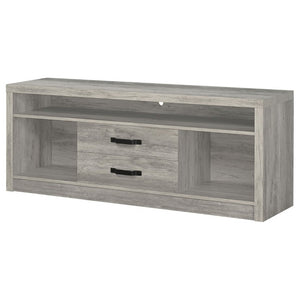 English Elm Bergeron Driftwood Finish Media Console with Two Drawers for Farmhouse Living Rooms B2777P536509