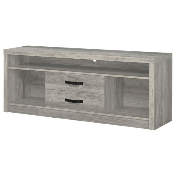 English Elm Bergeron Driftwood Finish Media Console with Two Drawers for Farmhouse Living Rooms B2777P536509