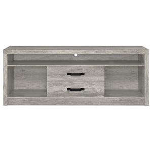 English Elm Bergeron Driftwood Finish Media Console with Two Drawers for Farmhouse Living Rooms B2777P536509
