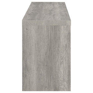 English Elm Bergeron Driftwood Finish Media Console with Two Drawers for Farmhouse Living Rooms B2777P536509