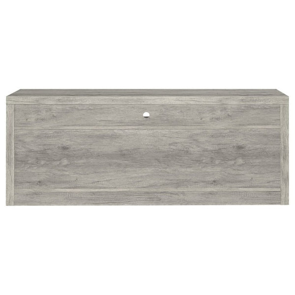 English Elm Bergeron Driftwood Finish Media Console with Two Drawers for Farmhouse Living Rooms B2777P536509