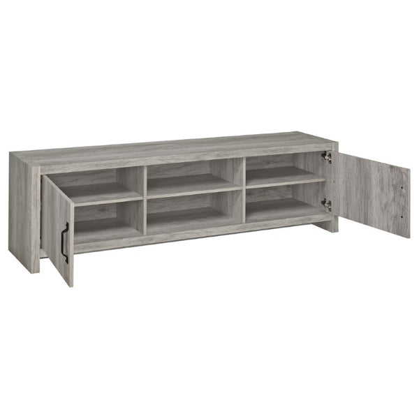English Elm Conifer Low Profile Media Console with Weathered Wood Finish for Large Living Rooms B2777P536510