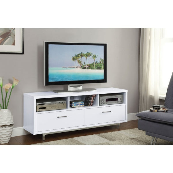 English Elm White Lacquer Media Console with Open Cubbies and Drawers for Modern Living Rooms B2777P536511