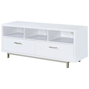 English Elm White Lacquer Media Console with Open Cubbies and Drawers for Modern Living Rooms B2777P536511