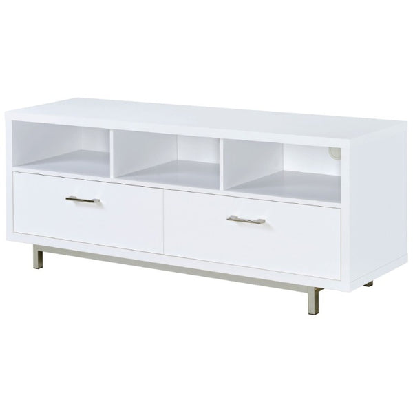 English Elm White Lacquer Media Console with Open Cubbies and Drawers for Modern Living Rooms B2777P536511
