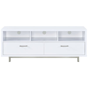 English Elm White Lacquer Media Console with Open Cubbies and Drawers for Modern Living Rooms B2777P536511