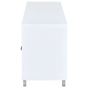 English Elm White Lacquer Media Console with Open Cubbies and Drawers for Modern Living Rooms B2777P536511
