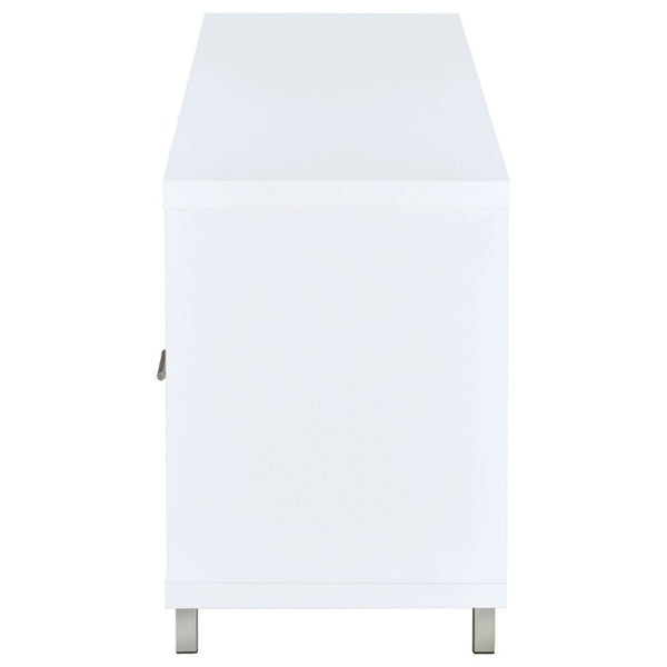 English Elm White Lacquer Media Console with Open Cubbies and Drawers for Modern Living Rooms B2777P536511