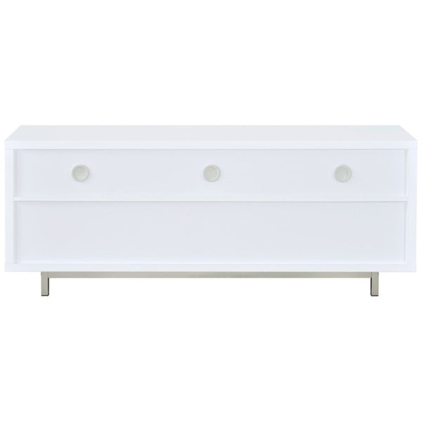 English Elm White Lacquer Media Console with Open Cubbies and Drawers for Modern Living Rooms B2777P536511