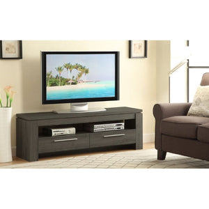 English Elm Weathered Grey 59 Inch TV Console with Two Drawers Open Shelf Farmhouse Storage B2777P536512
