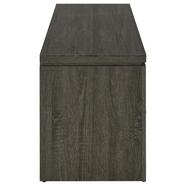 English Elm Weathered Grey 59 Inch TV Console with Two Drawers Open Shelf Farmhouse Storage B2777P536512