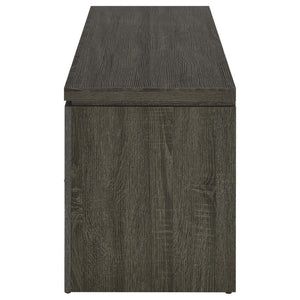 English Elm Weathered Grey 59 Inch TV Console with Two Drawers Open Shelf Farmhouse Storage B2777P536512