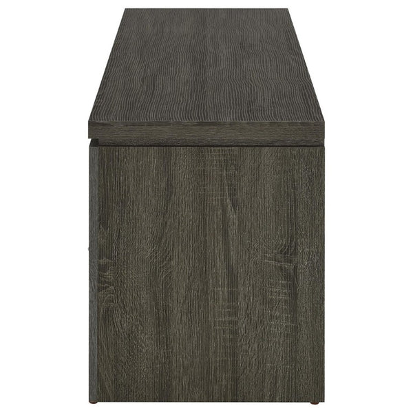 English Elm Weathered Grey 59 Inch TV Console with Two Drawers Open Shelf Farmhouse Storage B2777P536512