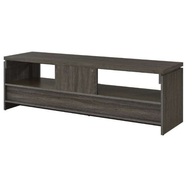 English Elm Weathered Grey 59 Inch TV Console with Two Drawers Open Shelf Farmhouse Storage B2777P536512