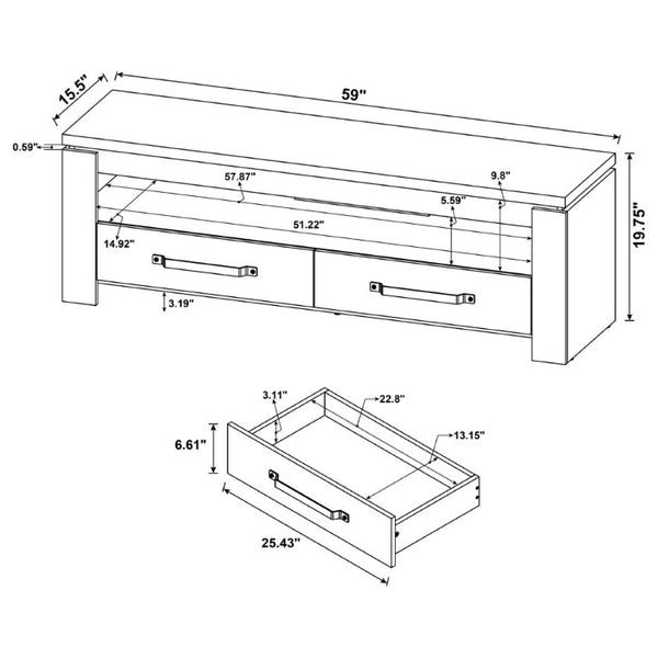 English Elm Tesoro Mango Distressed Engineered Wood TV Stand with Drawers for Farmhouse Spaces B2777P536513
