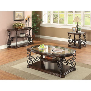 English Elm Bianca Square End Table with Tempered Glass Top Two Shelves and Merlot Wood Finish B2777P536515