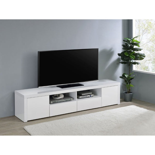 English Elm Garner Gloss White Low Profile TV Console with Open Shelves and Soft Close Drawers B2777P536517