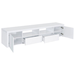 English Elm Garner Gloss White Low Profile TV Console with Open Shelves and Soft Close Drawers B2777P536517