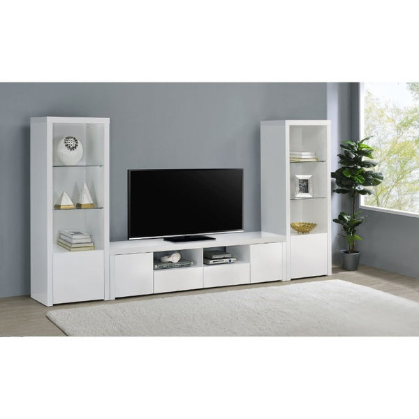English Elm Garner Gloss White Low Profile TV Console with Open Shelves and Soft Close Drawers B2777P536517