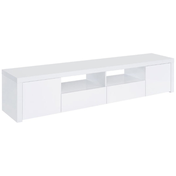 English Elm Garner Gloss White Low Profile TV Console with Open Shelves and Soft Close Drawers B2777P536517