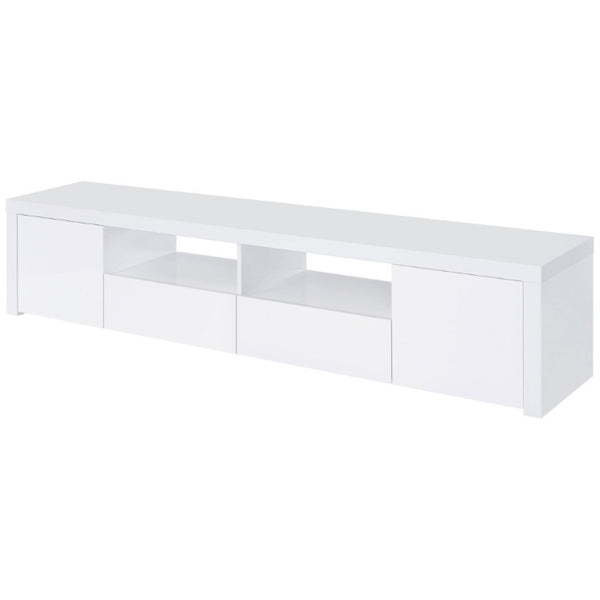 English Elm Garner Gloss White Low Profile TV Console with Open Shelves and Soft Close Drawers B2777P536517