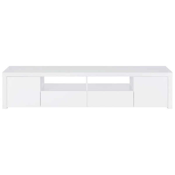 English Elm Garner Gloss White Low Profile TV Console with Open Shelves and Soft Close Drawers B2777P536517