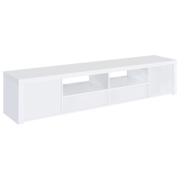 English Elm Garner Gloss White Low Profile TV Console with Open Shelves and Soft Close Drawers B2777P536517