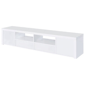 English Elm Garner Gloss White Low Profile TV Console with Open Shelves and Soft Close Drawers B2777P536517