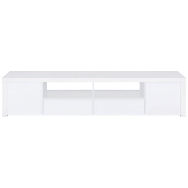 English Elm Garner Gloss White Low Profile TV Console with Open Shelves and Soft Close Drawers B2777P536517
