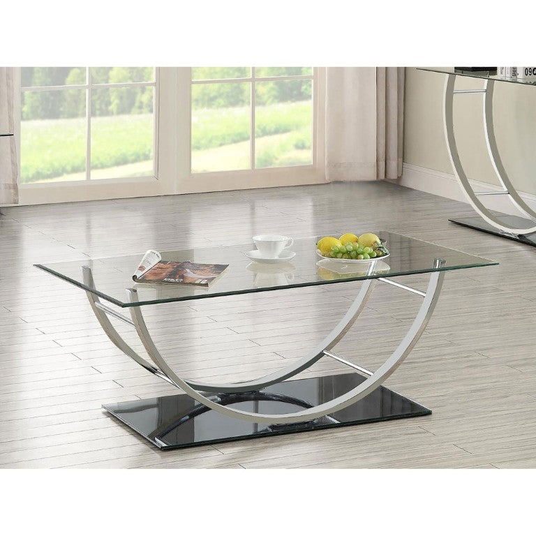 English Elm Amelia Glass Top Rectangular Coffee Table with Gleaming U-Shaped Chrome Base B2777P536518