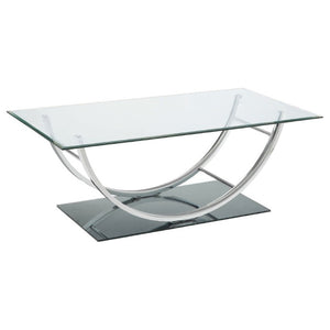 English Elm Amelia Glass Top Rectangular Coffee Table with Gleaming U-Shaped Chrome Base B2777P536518