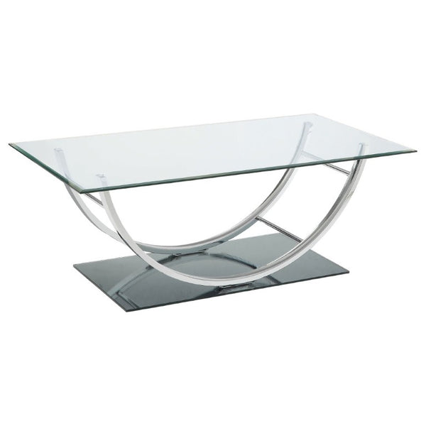 English Elm Amelia Glass Top Rectangular Coffee Table with Gleaming U-Shaped Chrome Base B2777P536518