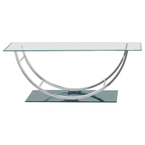 English Elm Amelia Glass Top Rectangular Coffee Table with Gleaming U-Shaped Chrome Base B2777P536518