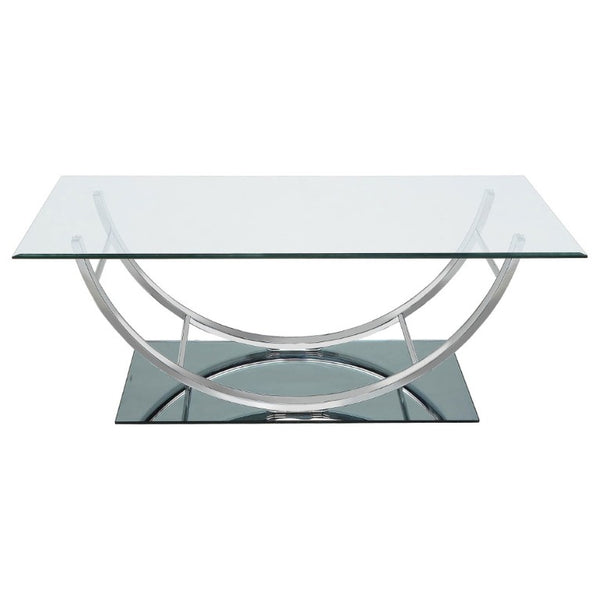 English Elm Amelia Glass Top Rectangular Coffee Table with Gleaming U-Shaped Chrome Base B2777P536518
