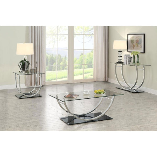 English Elm Amelia Glass Top Rectangular Coffee Table with Gleaming U-Shaped Chrome Base B2777P536518