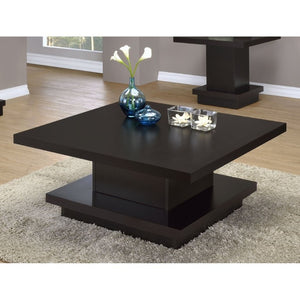 English Elm Cappuccino Square Coffee Table with Pedestal Base and Lower Shelf for Modern Living B2777P536520