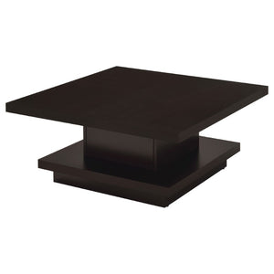 English Elm Cappuccino Square Coffee Table with Pedestal Base and Lower Shelf for Modern Living B2777P536520